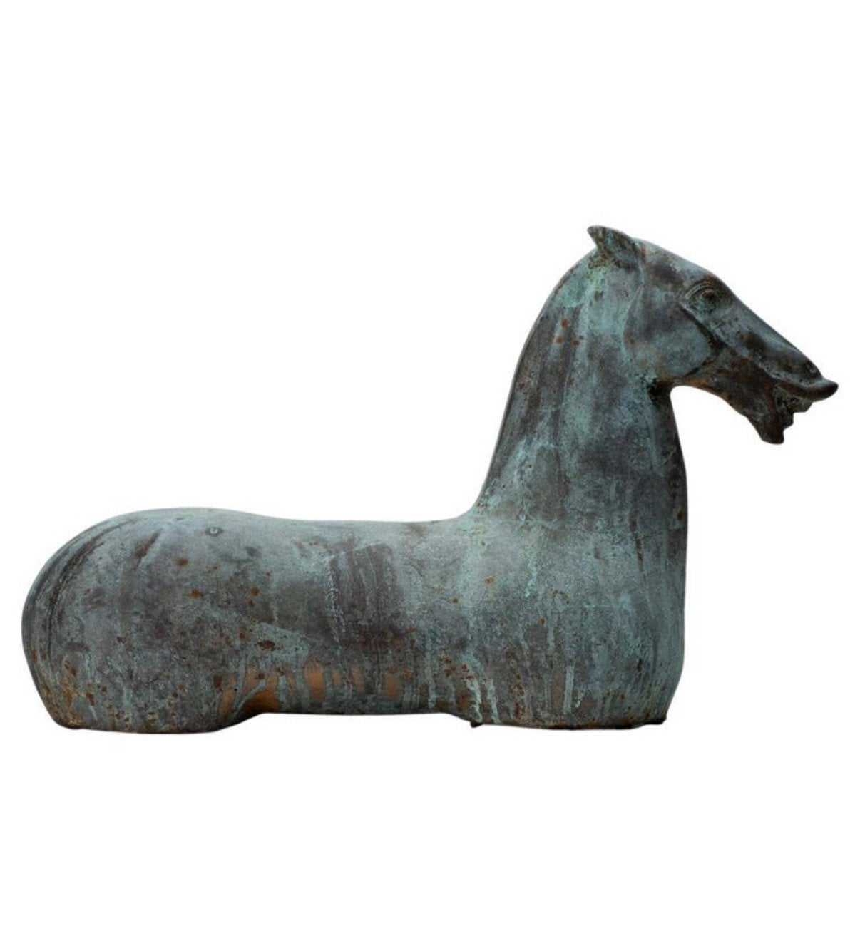 Decoratief beeld Tang- paard van gietijzer groen patina, Ophalen