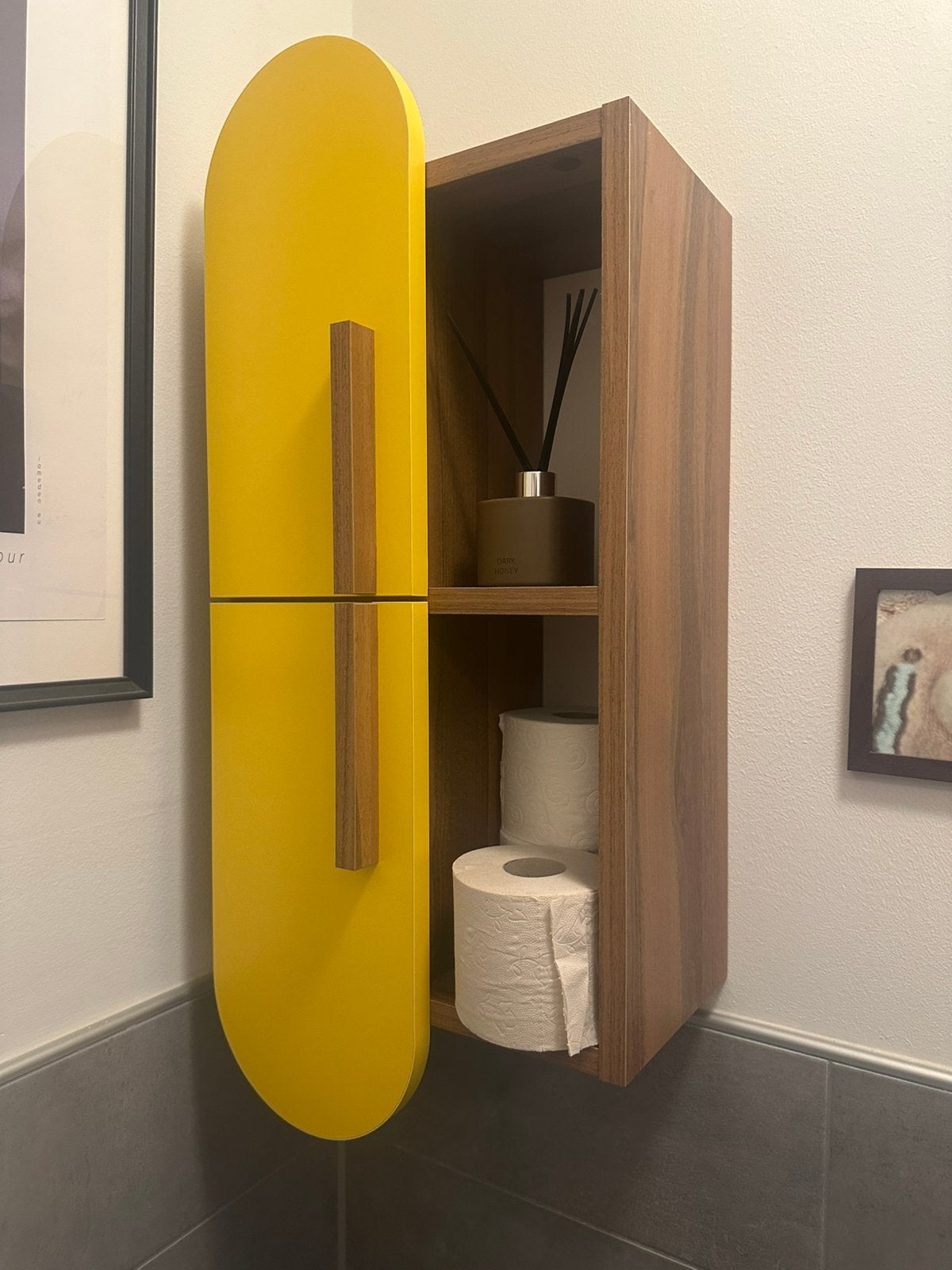 Wandmeubel retro geel, Ophalen of Verzenden, Zo goed als nieuw, Minder dan 150 cm, Minder dan 25 cm
