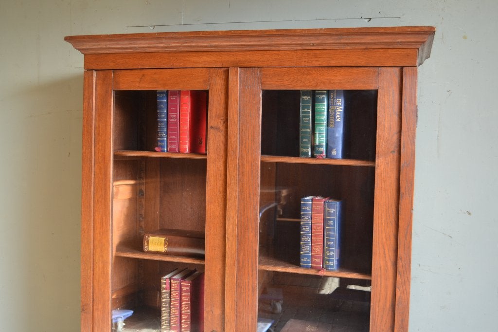 Prachtige strakke antieke eiken Art Deco boekenkast, vitrine, Verzenden