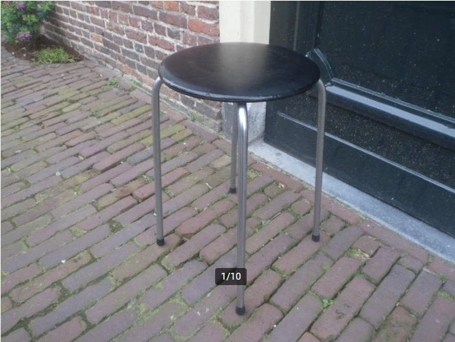 Vintage kruk zwart skai chroom chrome buisframe keukenkruk, Ophalen of Verzenden, Gebruikt, IJzer