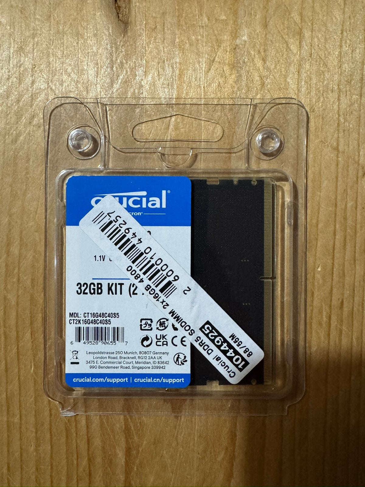 Crucial DDR5 SODIMM 32GB RAM geheugen (2x16) 4800MHZ nieuw, Computers en Software, RAM geheugen, Ophalen, 32 GB, Nieuw, DDR5