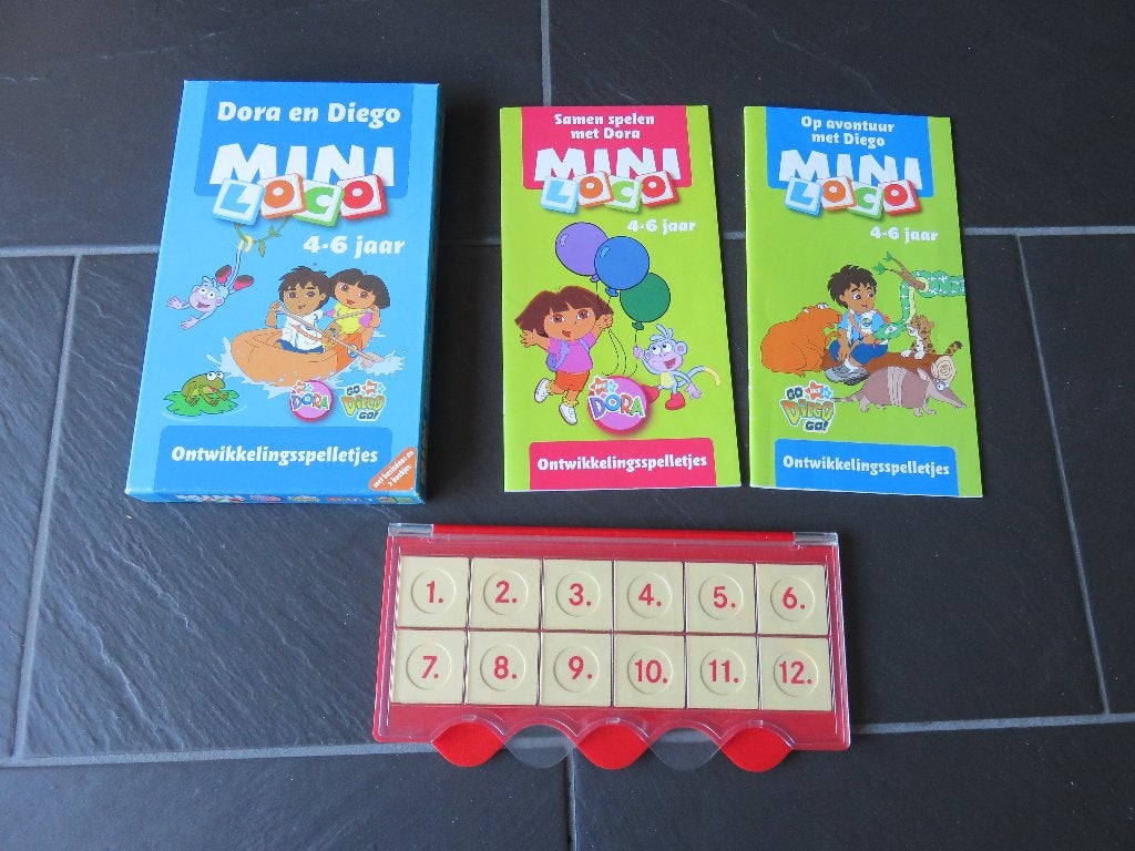 Mini loco basis set Dora en Diego 4-6 jaar doos en boekjes, Kinderen en Baby's, Ophalen of Verzenden, Gebruikt, Puzzelen