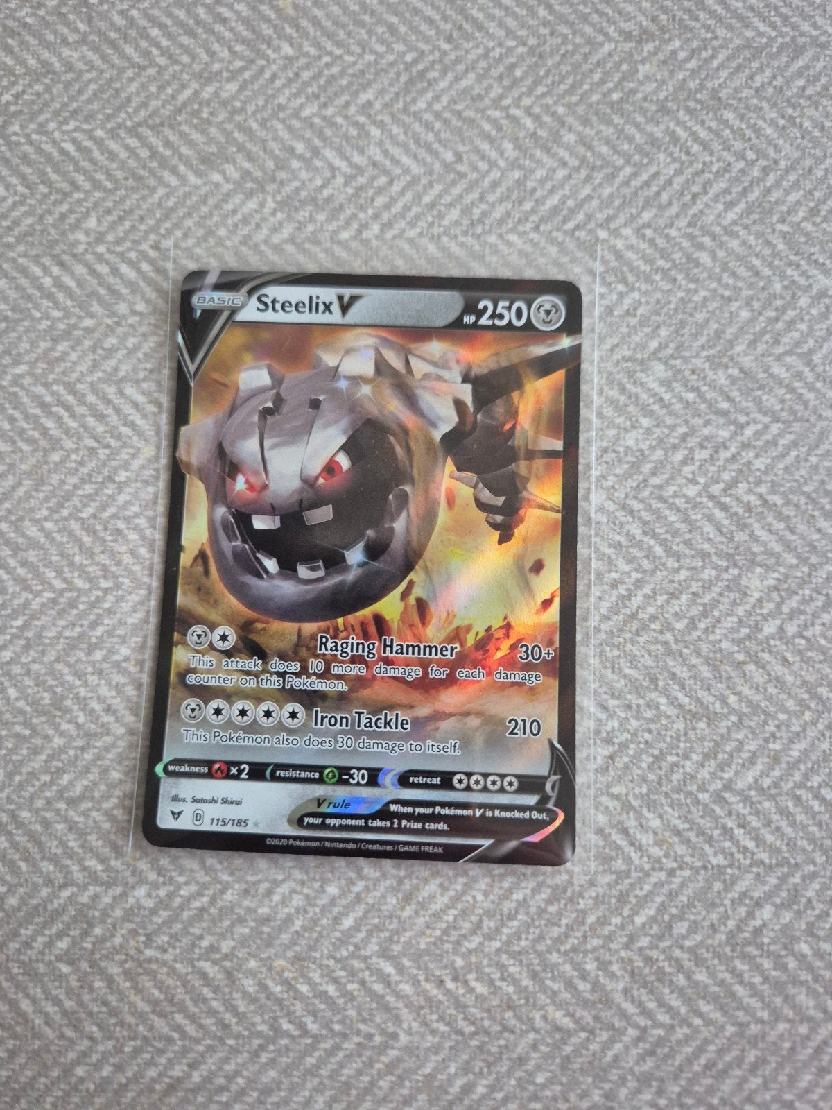 Pokémon Kaart Steelix V 115/185 - Zo goed als nieuw, Ophalen of Verzenden, Zo goed als nieuw, Losse kaart
