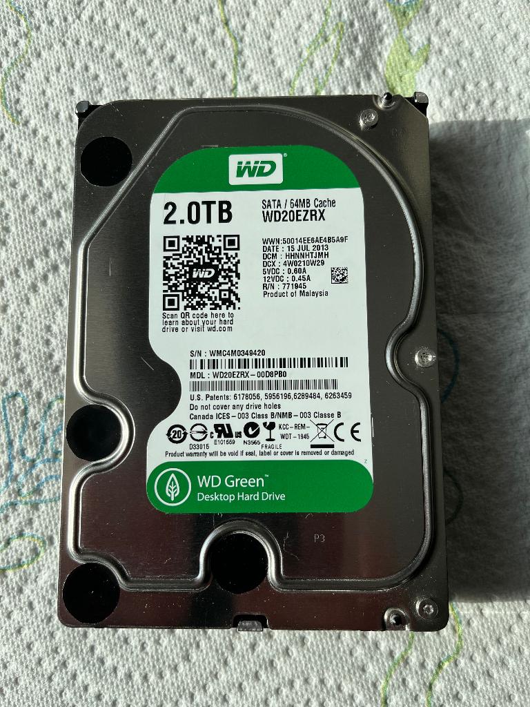 3 Stuks Harde Schijven WD 2TB (Desktop en/of Opslag), Intern, Desktop, Gebruikt, 2 TB (2.000 MB)