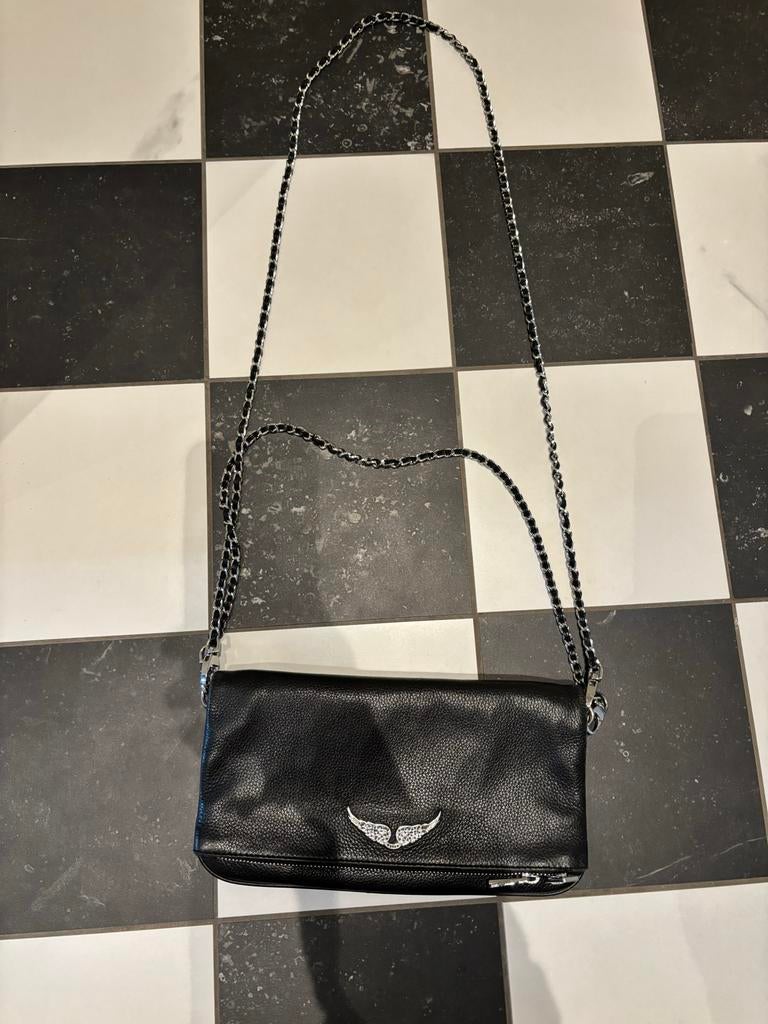 Zadig & Voltaire Rock Clutch Zwart Leer, Ophalen of Verzenden, Zo goed als nieuw, Zwart, Schoudertasje
