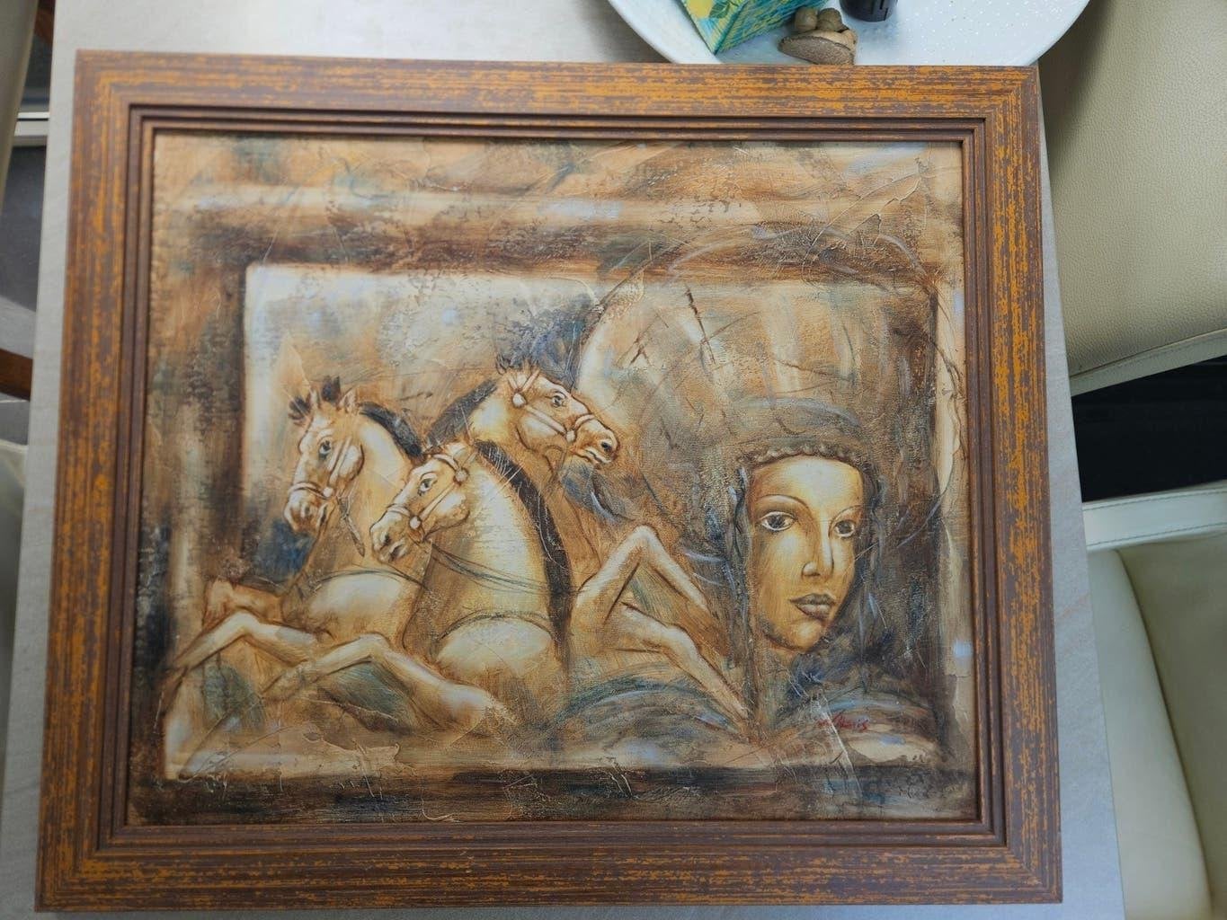 Uniek Schilderij: Vrouw en Paarden in Warme Tinten, Antiek en Kunst, Kunst | Schilderijen | Klassiek, Ophalen of Verzenden, Klassiek