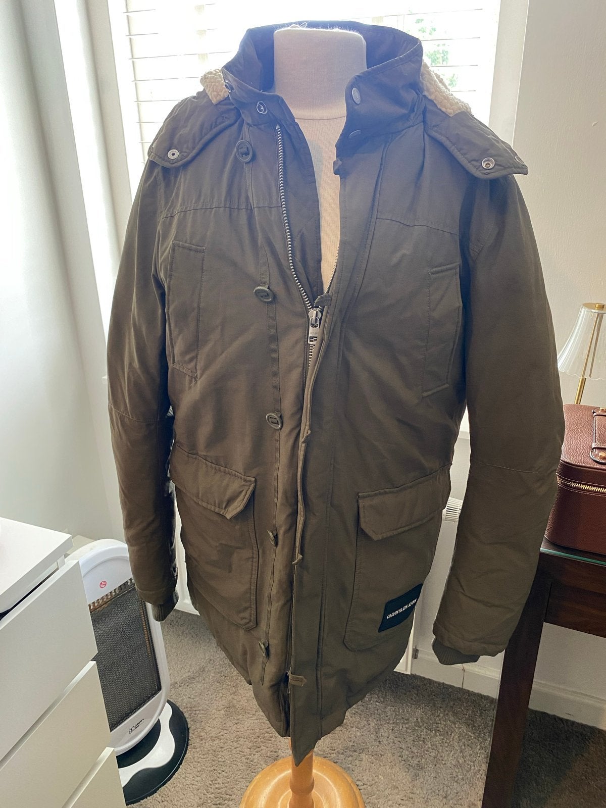 Calvin Klein heren winterjas met capuchon - Groen, Maat S, Ophalen of Verzenden, Zo goed als nieuw, Maat 46 (S) of kleiner, Groen