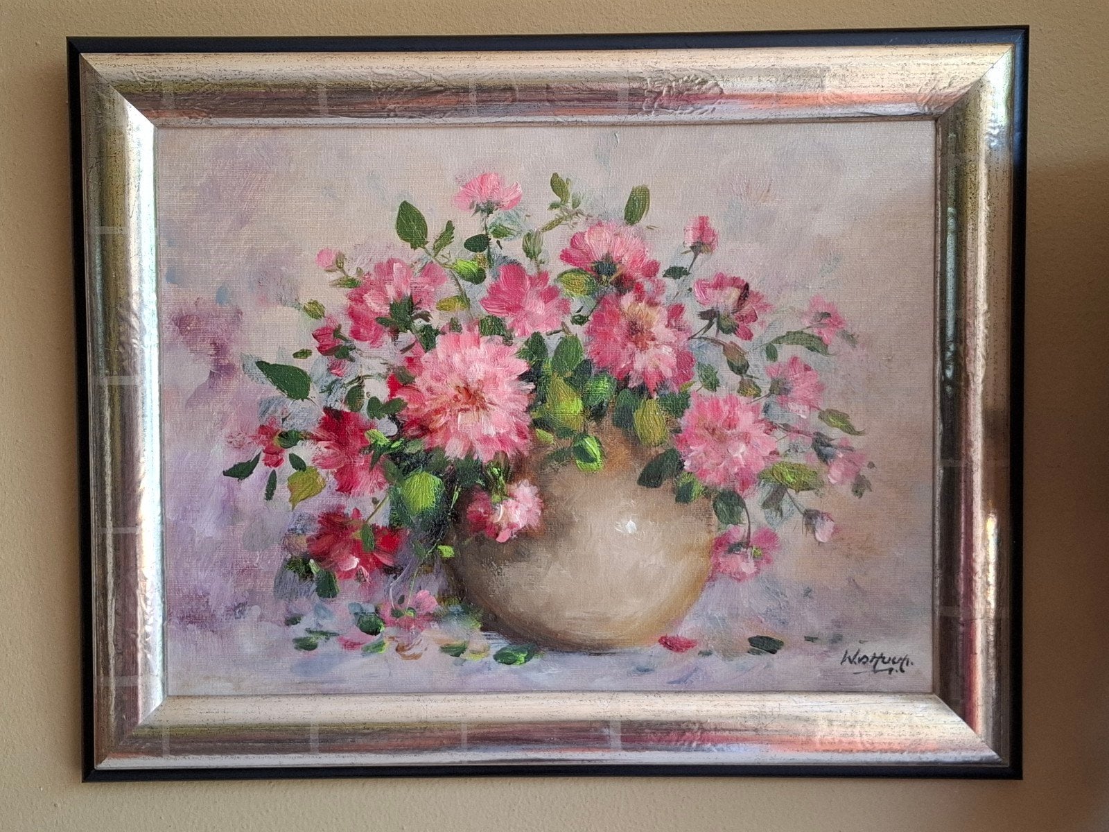 Marius Woulfart bloemen olieverf schilderij, Antiek en Kunst, Kunst | Schilderijen | Klassiek, Bloemen, Doek, Ophalen of Verzenden