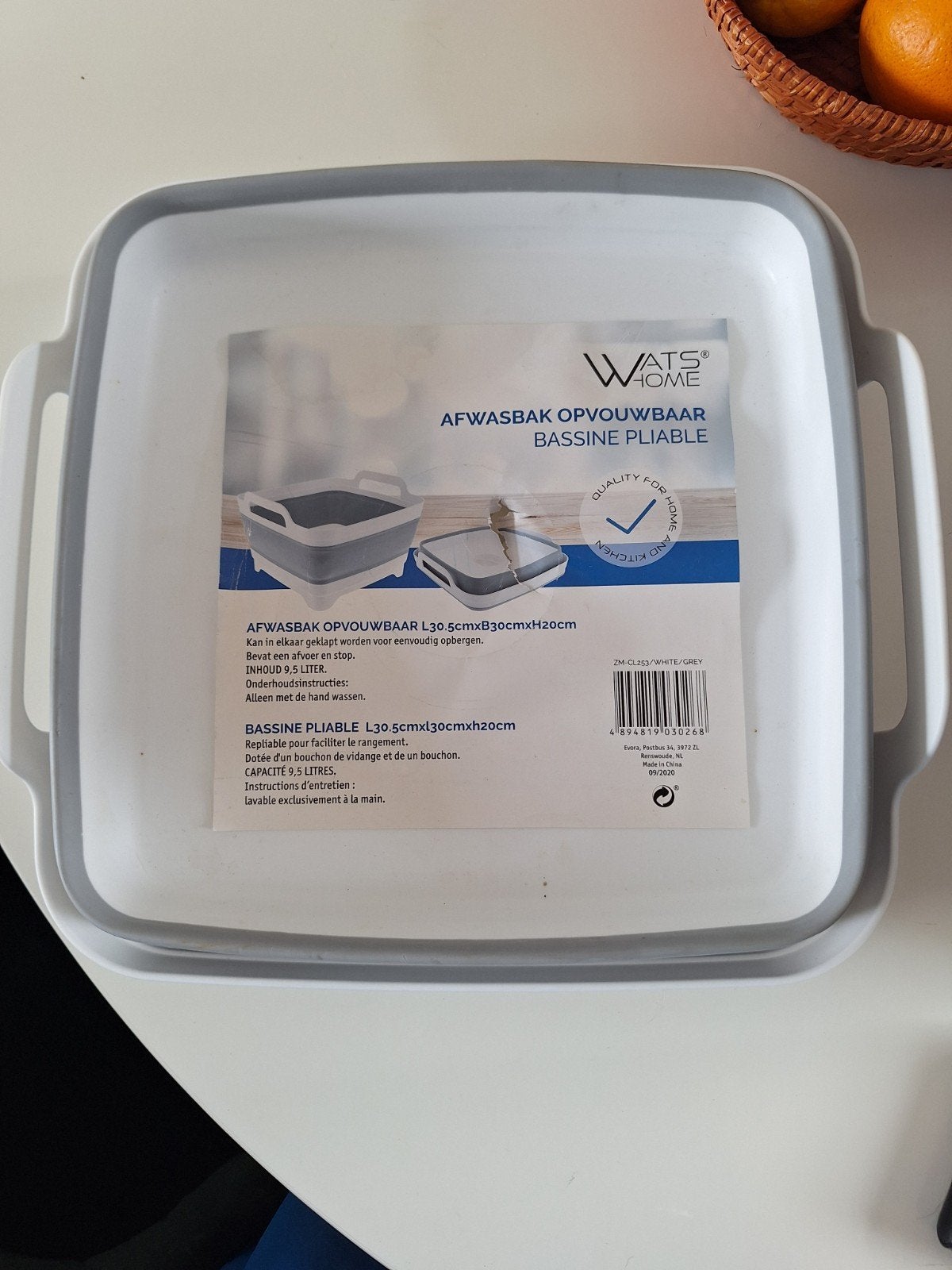 Wats Home Opvouwbare Afwasbak - Wit/Grijs, 9.5 Liter NIEUW, Ophalen, Overige typen, Kunststof, Nieuw
