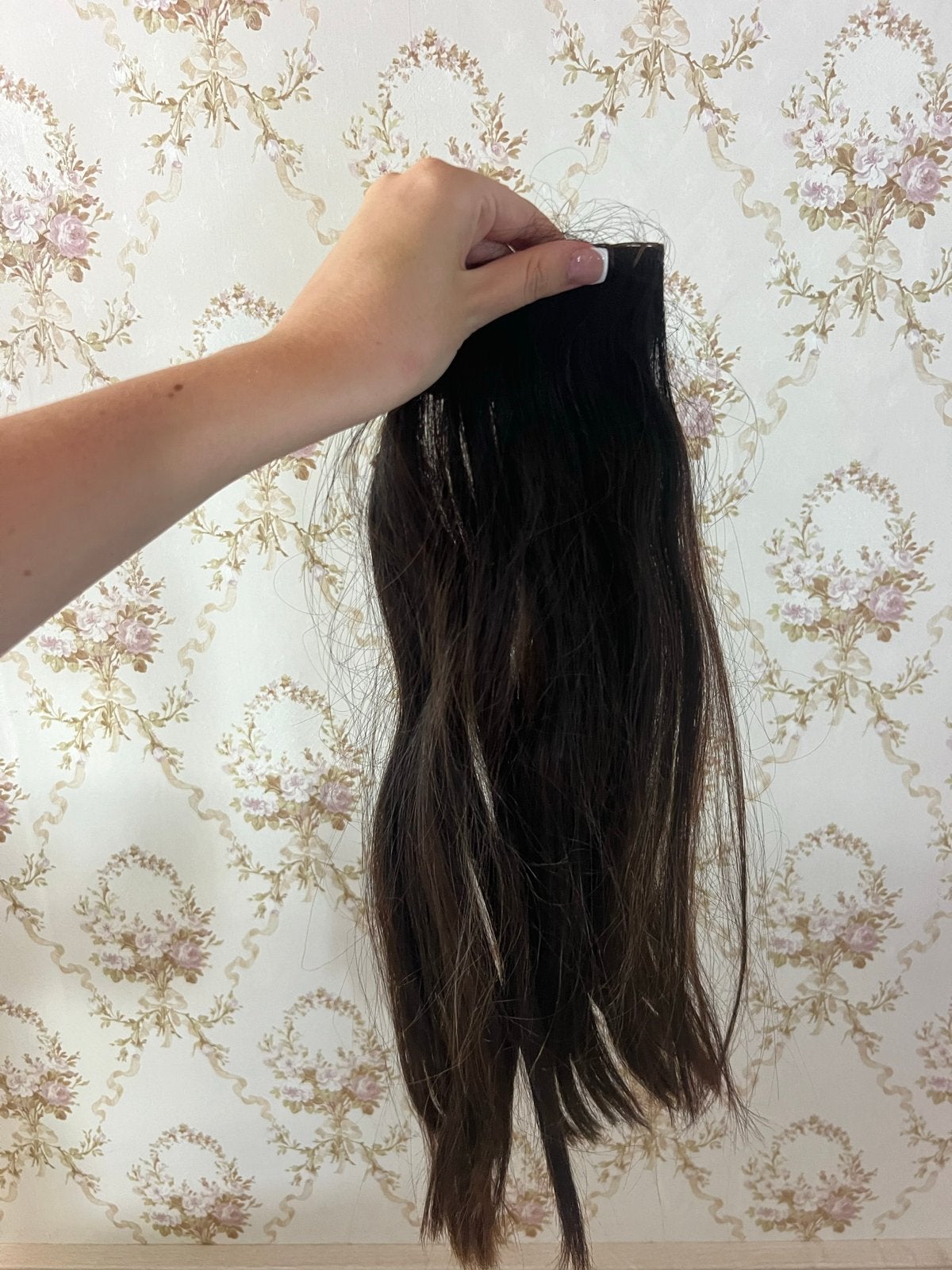 Donkerbruine haarverlenging - zo goed als nieuw, Ophalen of Verzenden, Zo goed als nieuw, Pruik of Haarverlenging