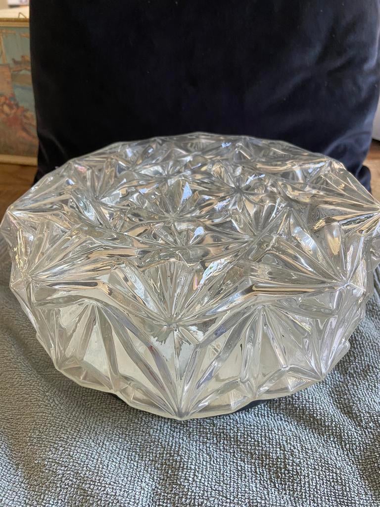 Plafonnière glas jaren ‘60 70 plafond lamp glas ster patroon, Ophalen of Verzenden, Zo goed als nieuw, Glas