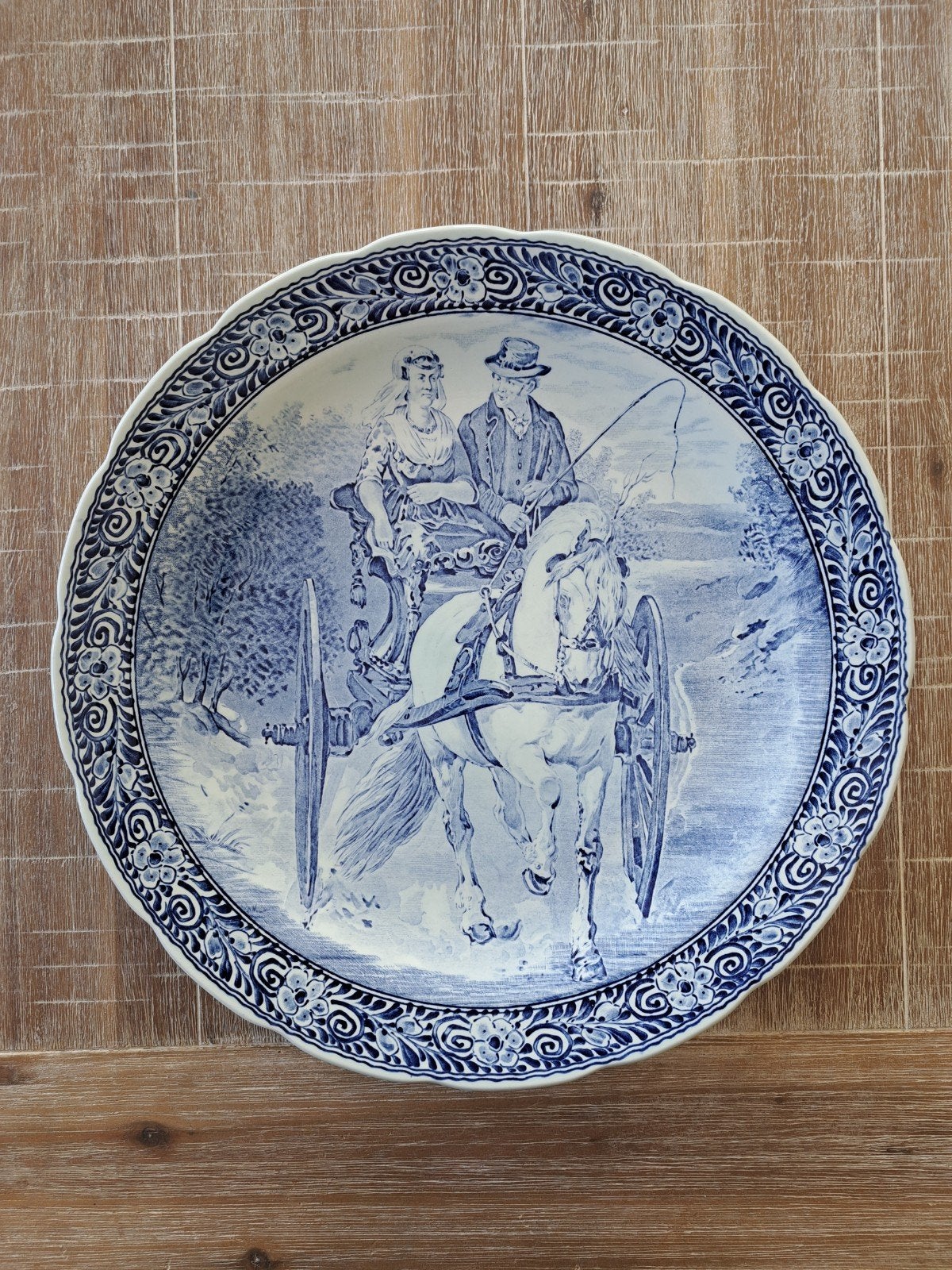 Boch Delfts Blauw Wandbord - Koets met Paard, Ophalen