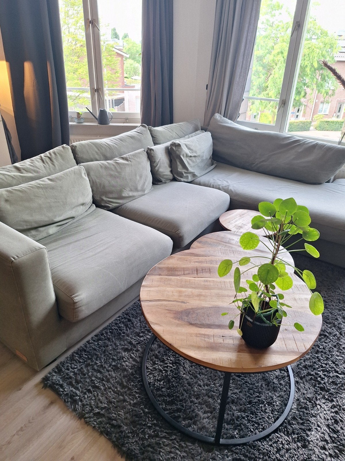 Hoekbank Chelsea rechts - Cyclamen groengrijs, Huis en Inrichting, Banken | Bankstellen, Ophalen, 250 tot 300 cm, Gebruikt, Hoekbank