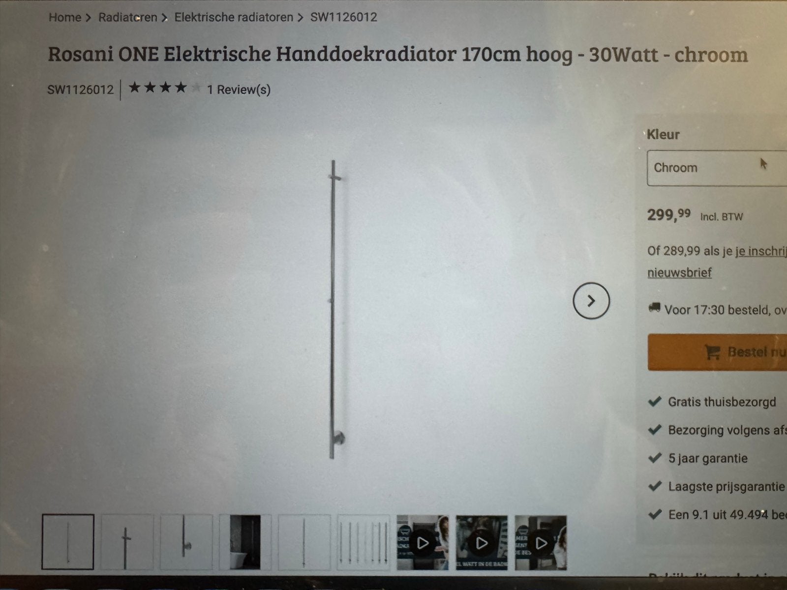 2x Rosani One Elektrische Handdoekradiator 170cm 30W Chroom, Ophalen, Radiator, Nieuw, Minder dan 60 cm