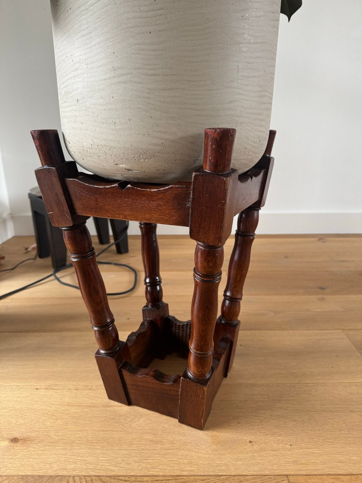 Vintage Teakhouten Plantenstandaard - Opgelapt & Gewaxt, Ophalen, Gebruikt, Bruin, Vintage
