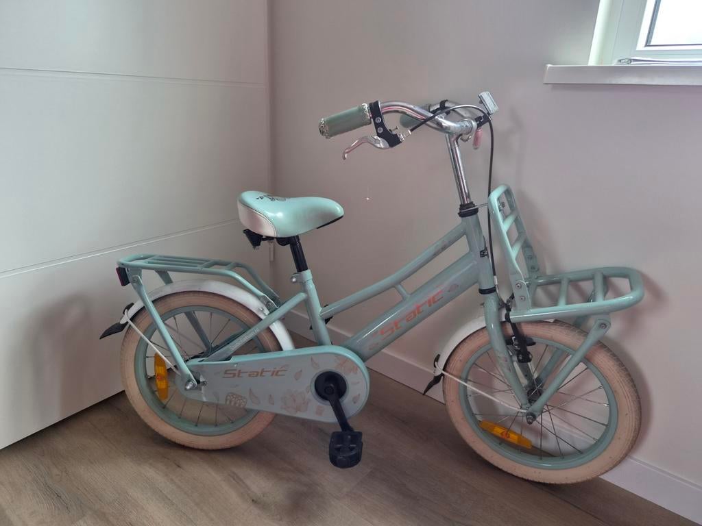 Static kinderfiets 16 inch met zijwieltjes en voor rek, Fietsen en Brommers, Ophalen, Gebruikt, 16 tot 20 inch, Zijwieltjes