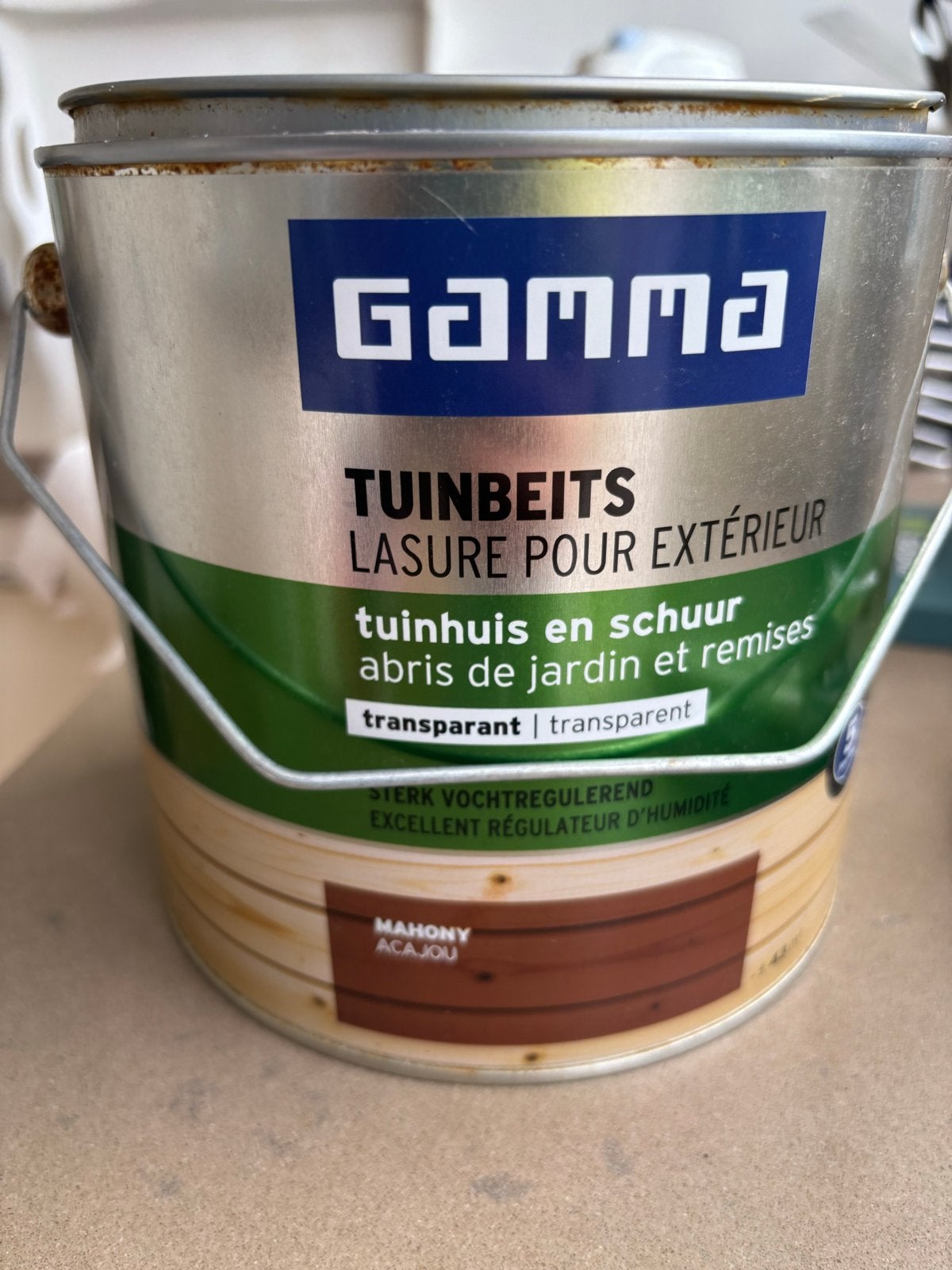 Gamma tuinbeits 2,5 liter mahony, Tuin en Terras, Ophalen, Nieuw, IJzer, Dubbelstaafmat hekwerk