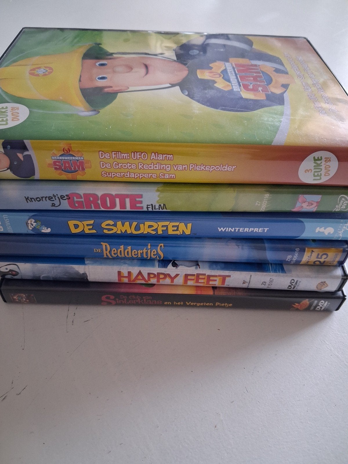 6 kinder DVD's: Brandweerman Sam, Smurfen, Disney, Happy F, Gebruikt, Animatie, Alle leeftijden, Nederlands
