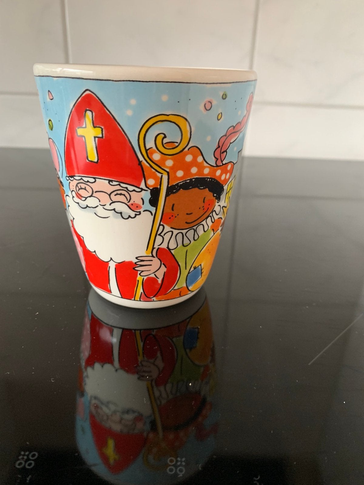 Blond sinterklaas zwarte piet mok 1 x, Ophalen of Verzenden, Zo goed als nieuw