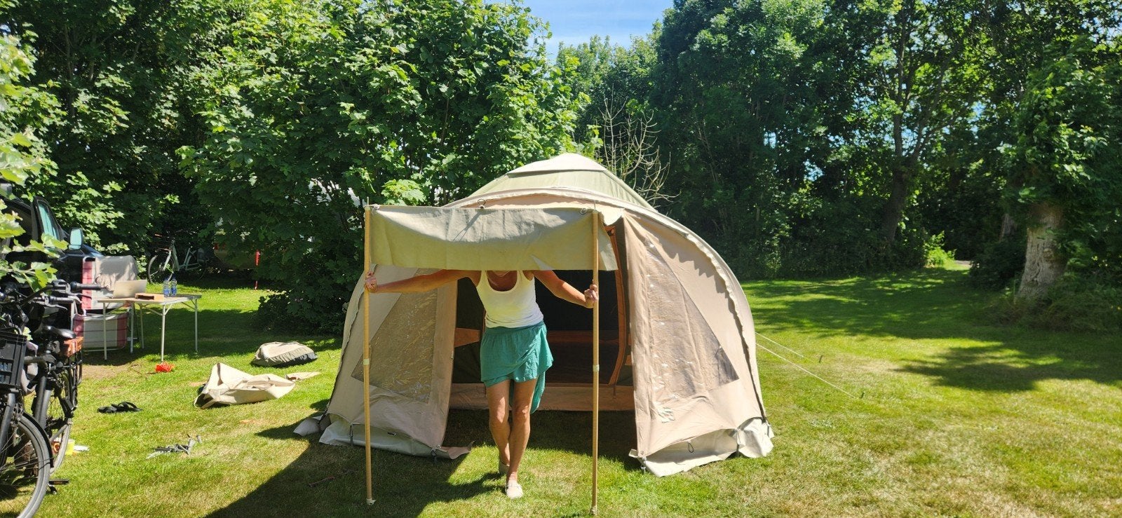 Karsten 300 oppomptent + comfortluifel & complete kampeerset, Ophalen of Verzenden, Gebruikt