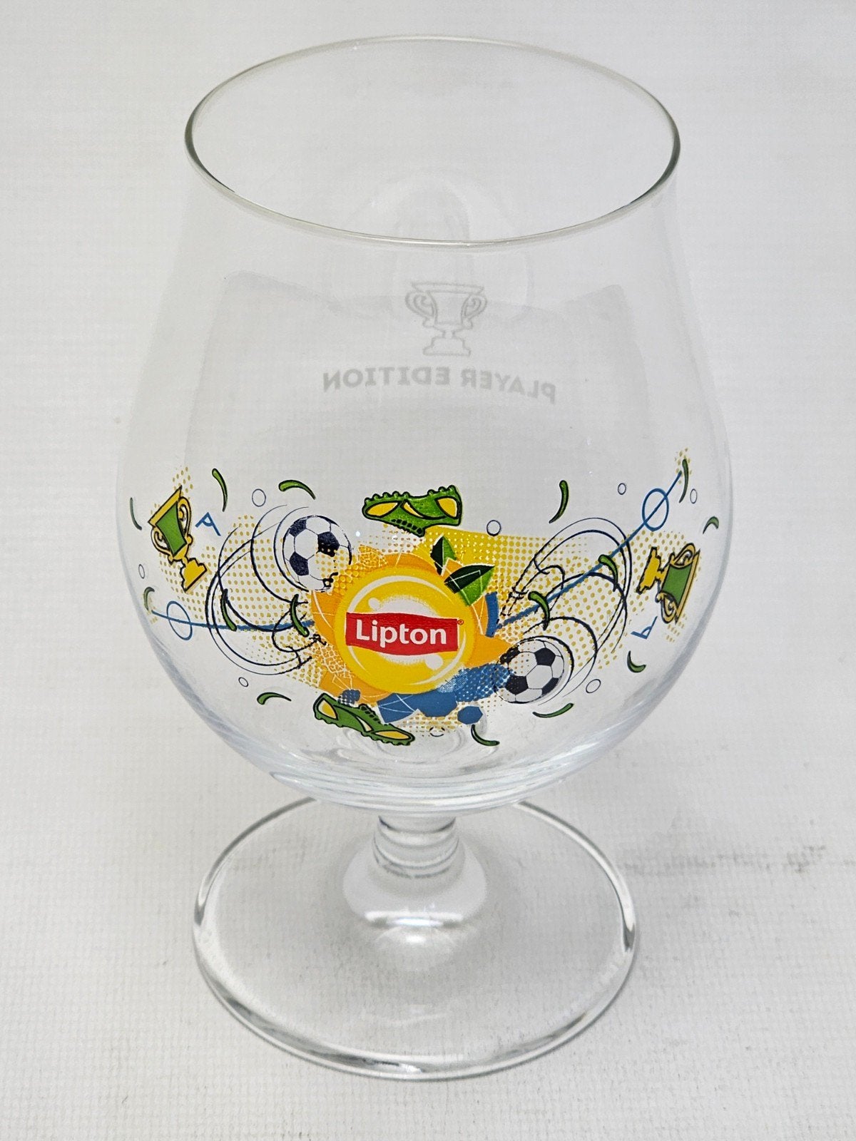# Lipton Ice Tea Voetbal Glas - Player Edition, Glas of Glazen, Gebruikt, Ophalen of Verzenden, Glas