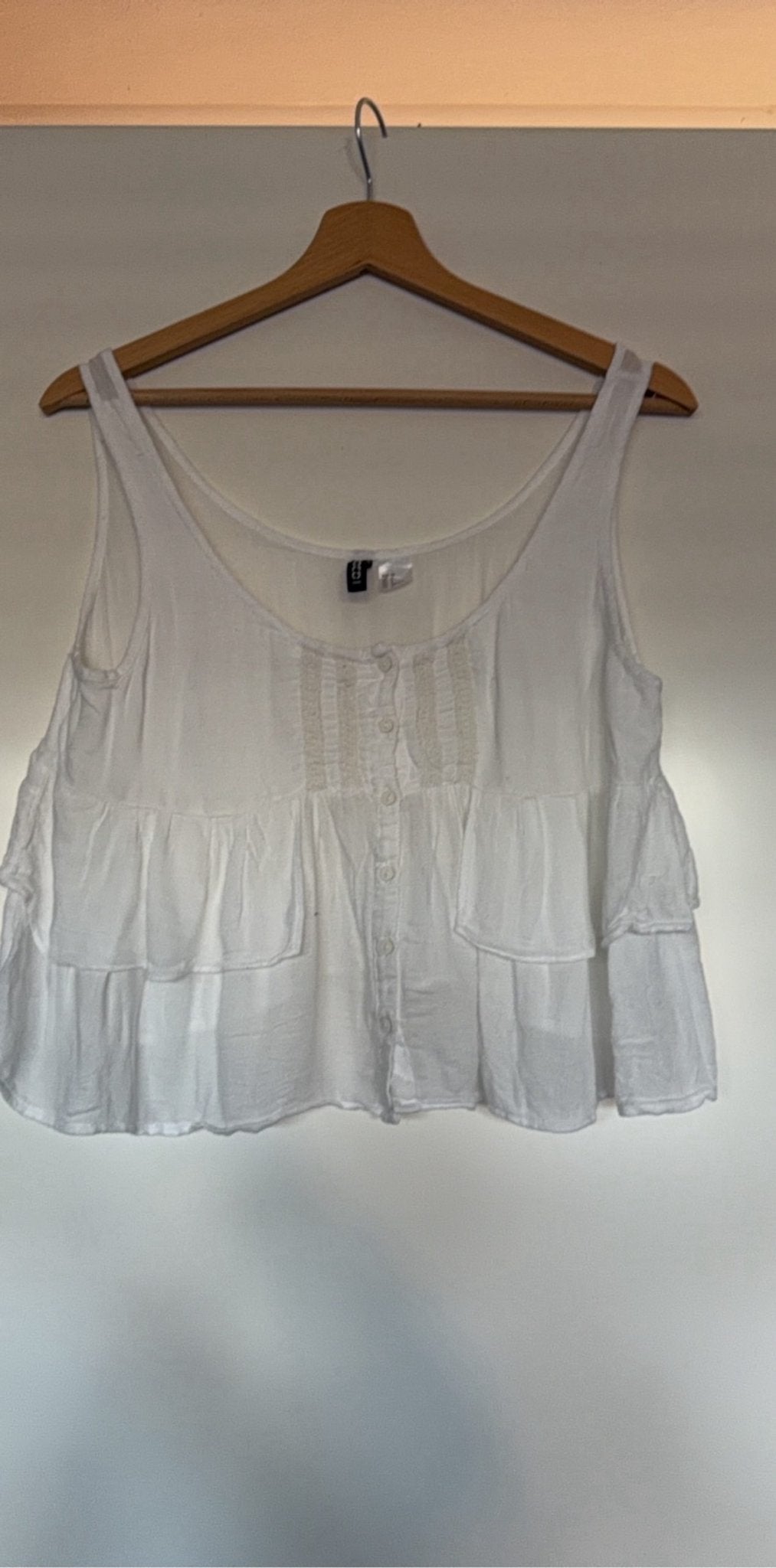 Romantische Witte Rimpelige Knop-Up Tanktop Dames s, H&amp;M, Ophalen of Verzenden, Gedragen, Wit