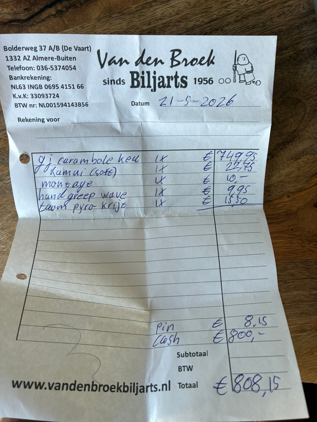 Bijna nieuwe GJ Veldhuizen biljart keu te koop, Ophalen of Verzenden, Zo goed als nieuw, Overige typen