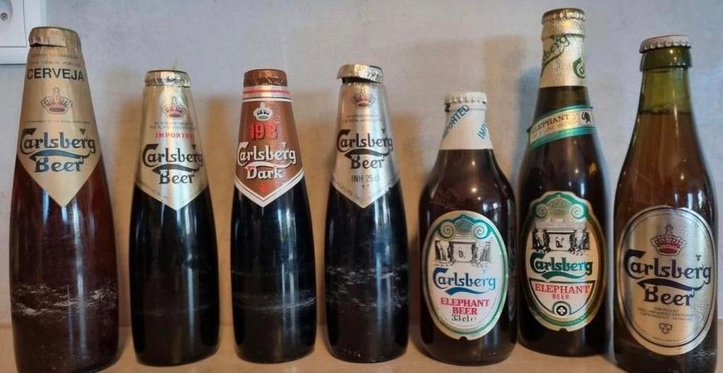 7x Carlsberg (export) bier (3x België, NL, Portugal +?), Verzamelen, Biermerken, Ophalen of Verzenden, Gebruikt, Flesje(s), Overige merken