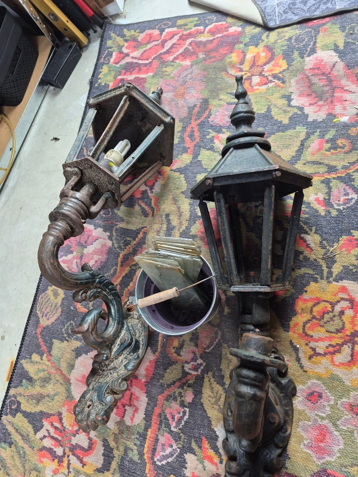 Antieke gietijzeren buitenlampen - Set van 2, Ophalen of Verzenden