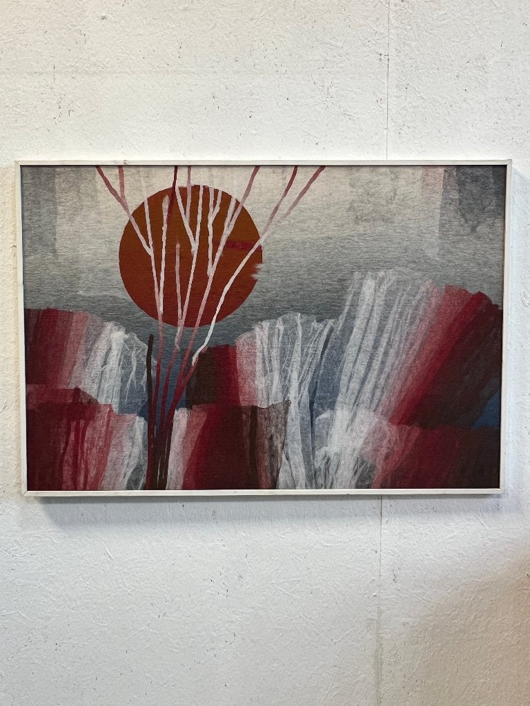 Schilderij, Ondergaande Zon, Geschilderd Op Jutte, 1980's, Ophalen, Gebruikt, 50 tot 75 cm, Onbekend