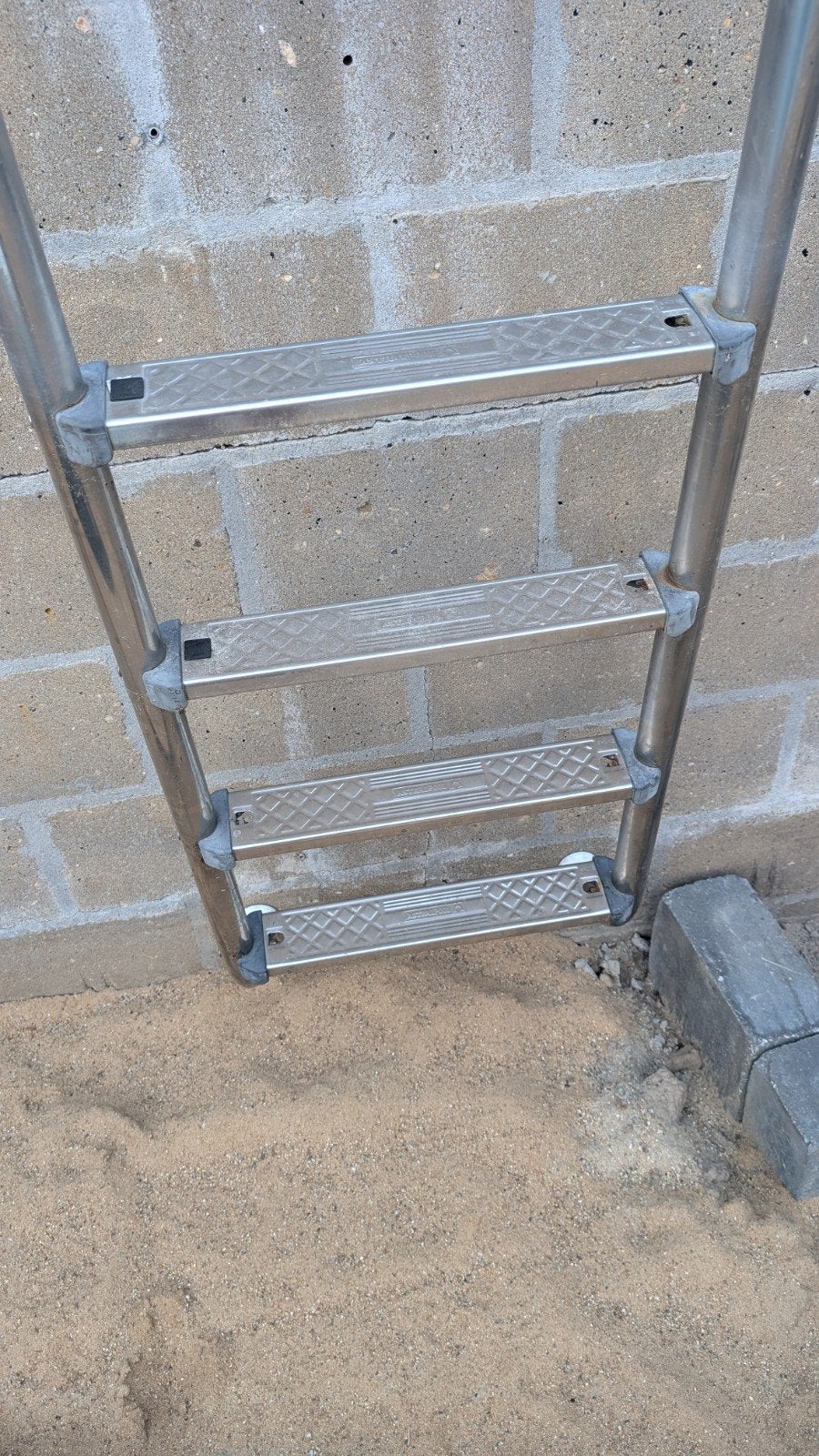 Gebruikte RVS Zwembadtrap - 4 Treden, Wijd Model, Tuin en Terras, Zwembaden, Ophalen, Gebruikt, Inbouwzwembad, 120 cm of meer