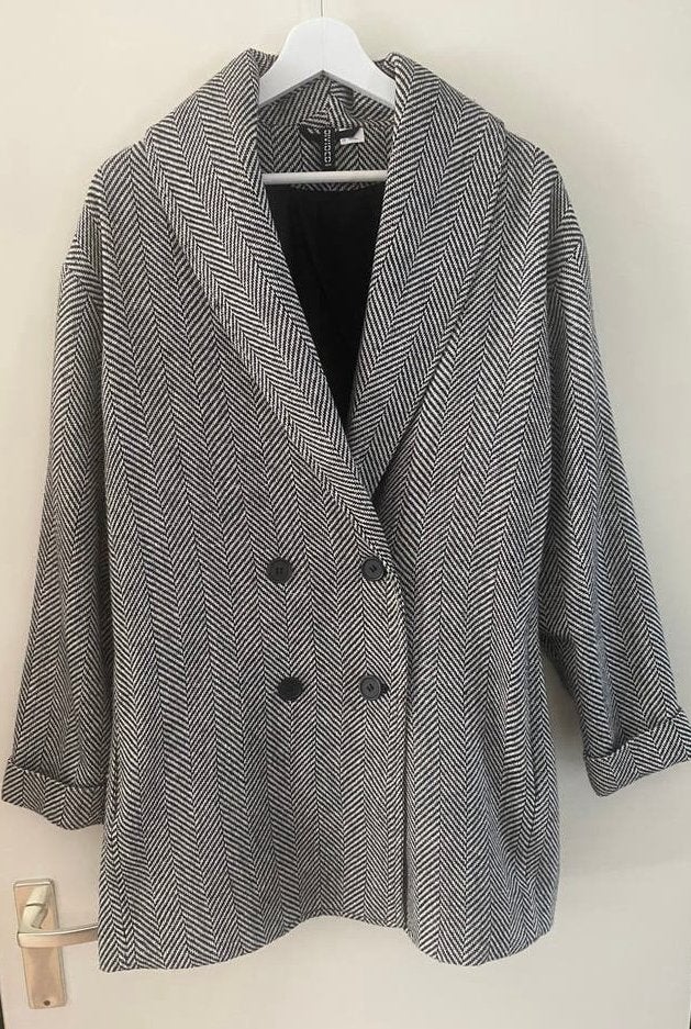 H&M double breasted oversized jas maat M, grijs, nieuw, Maat 38/40 (M), H&M, Nieuw, Ophalen of Verzenden