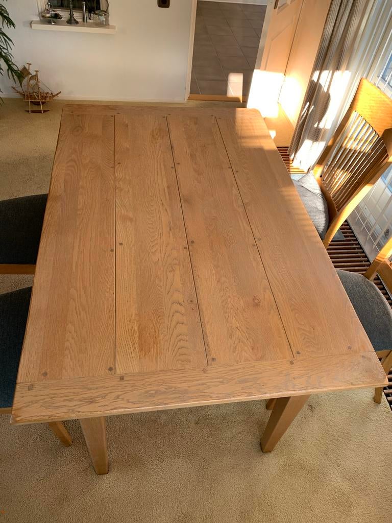 Eiken eettafel met 4 stoelen - White wash, Huis en Inrichting, Tafels | Eettafels, Gebruikt, Vier personen, Rechthoekig, Eikenhout