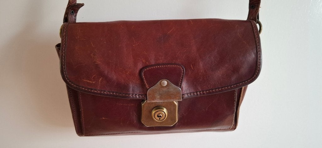 Lederen cognac kleurige handtas, Ophalen of Verzenden, Gebruikt, Bruin, Handtas