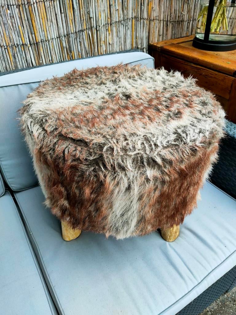 Unieke Kruk/Poef/Voetenbank met Harige Bekleding, Minder dan 50 cm, Bohemian, Modern, Scandinavisch, Rond, Minder dan 50 cm