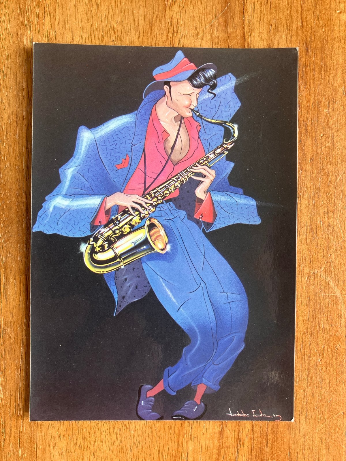 Vintage Fernando Vicente Saxofonist Postkaart 1984, Ophalen of Verzenden, 1980 tot heden, Ongelopen, Muziek