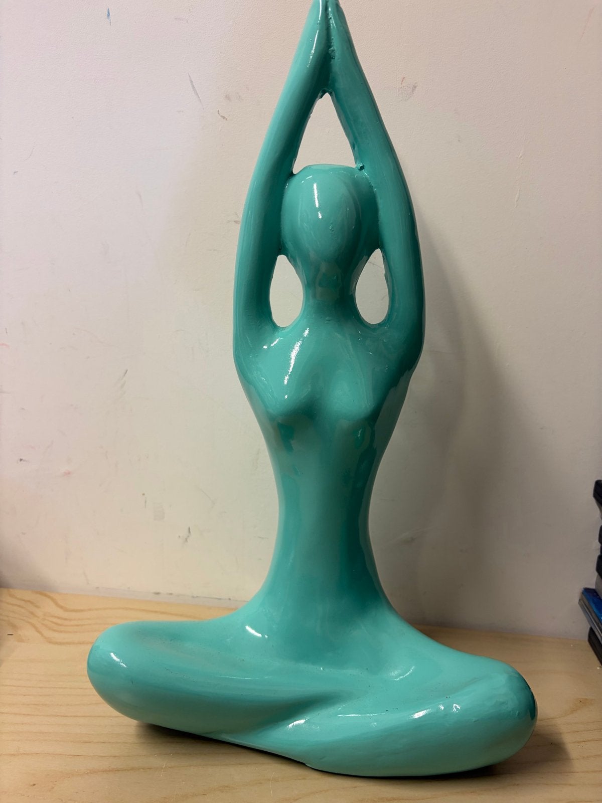 Yoga Beeldje polystone Turquoise Mediterende Vrouw, Ophalen of Verzenden, Mens