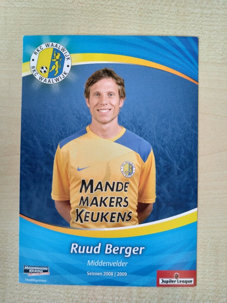 Spelerskaart Ruud Berger RKC Waalwijk 2008-2009, Verzenden, Zo goed als nieuw, Overige binnenlandse clubs, Spelerskaart