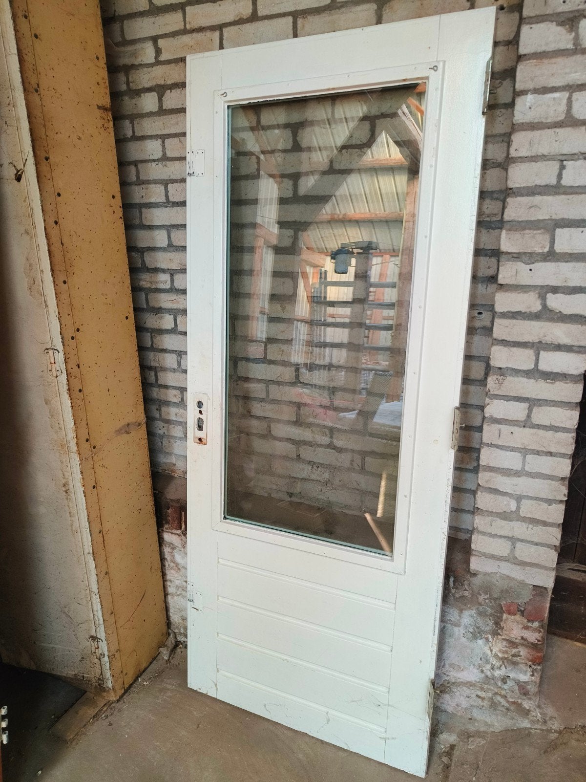 Oude achterdeur met dubbel glas, 82.5x201.5cm, Doe-het-zelf en Verbouw, Deuren en Horren, Ophalen, Gebruikt, 80 tot 100 cm, Buitendeur