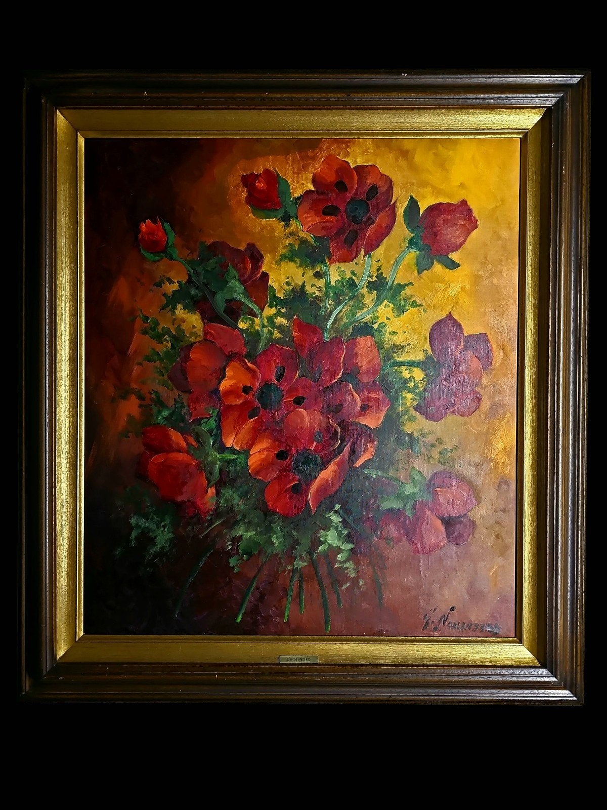 Groot Schilderij met rode bloemen, gesigneerd G. Noelanders, Ophalen of Verzenden