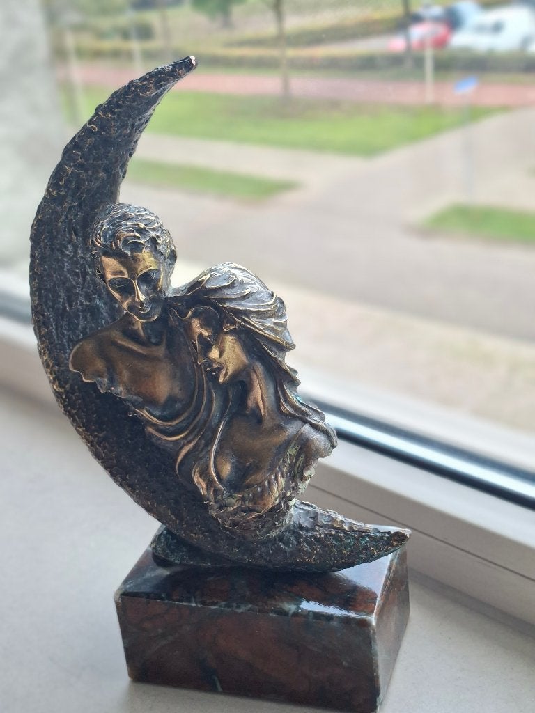 prachtig art-deco beeld geheel  brons op marmer 24cm hoog, Ophalen of Verzenden, Brons
