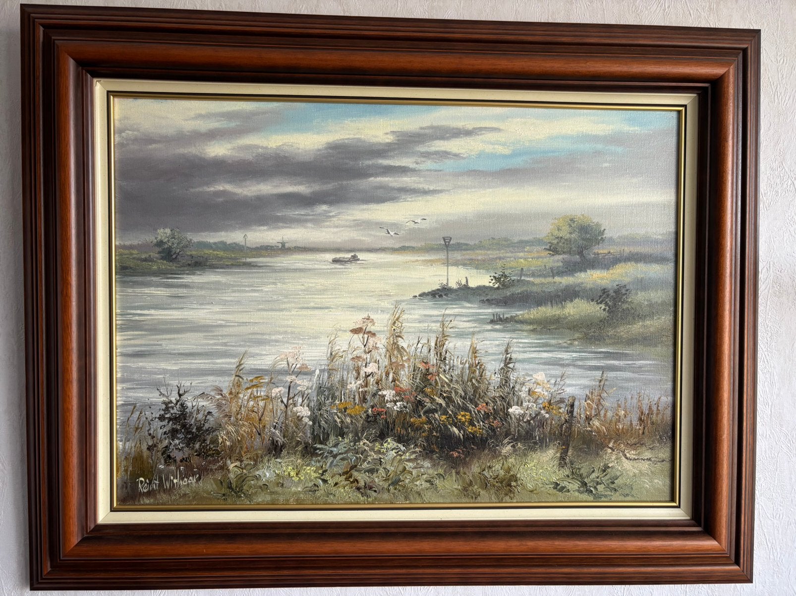 Schilderij Zicht op de IJssel, Ophalen, Nederlandse school, Doek, Overige technieken