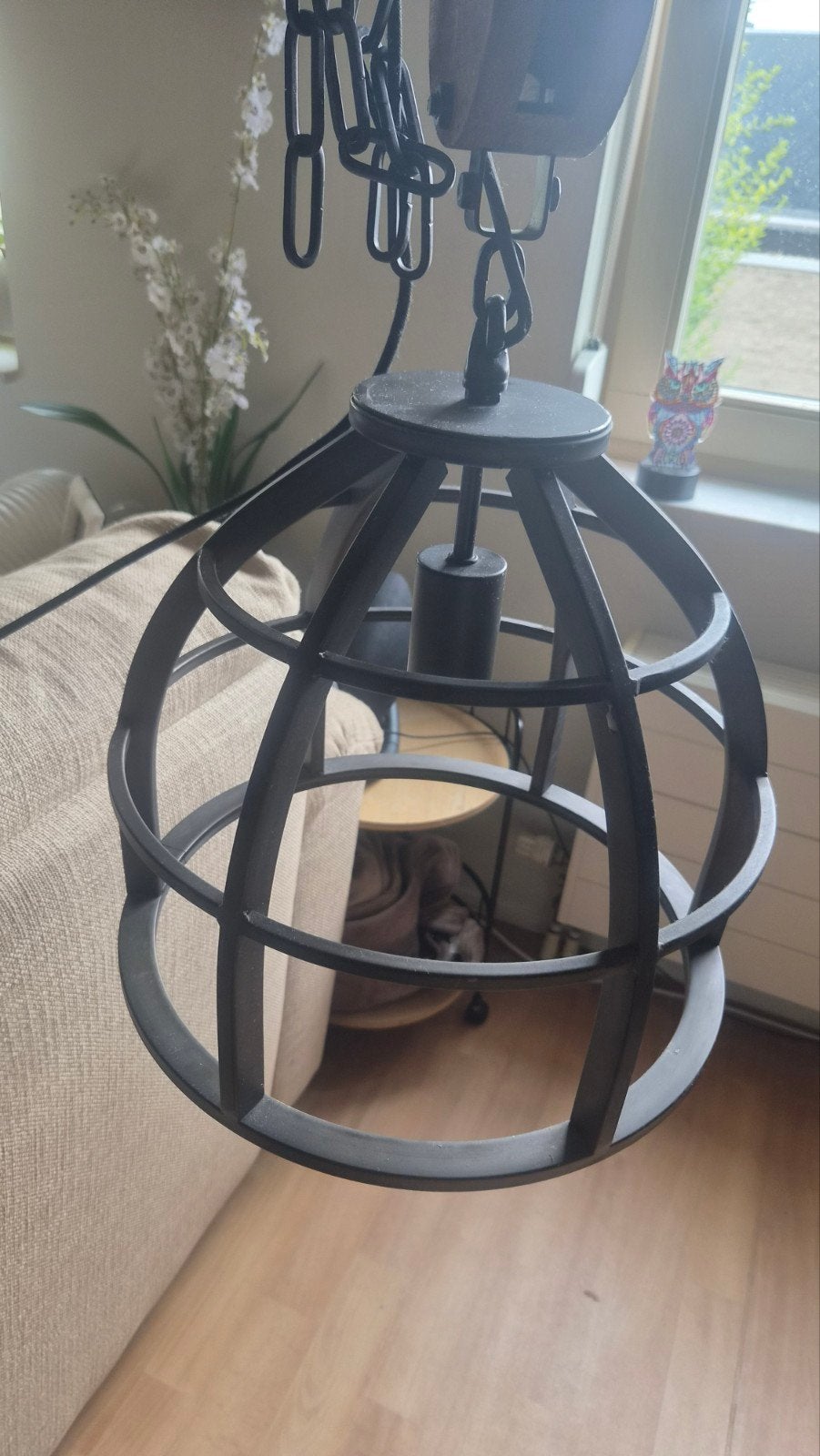 Industriële hanglamp - Zwart metalen kooi, Zo goed als nieuw, Metaal, Industrieel, E27 (groot)