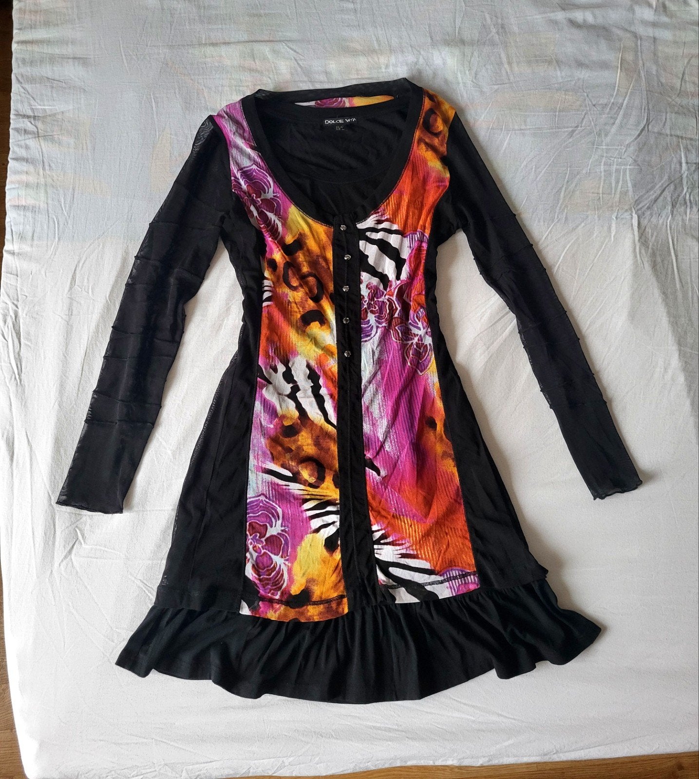Dolce Vita jurk met lange doorschijnende mouwen, Kleding | Dames, Maat 38/40 (M), Zwart, Ophalen of Verzenden, Zo goed als nieuw