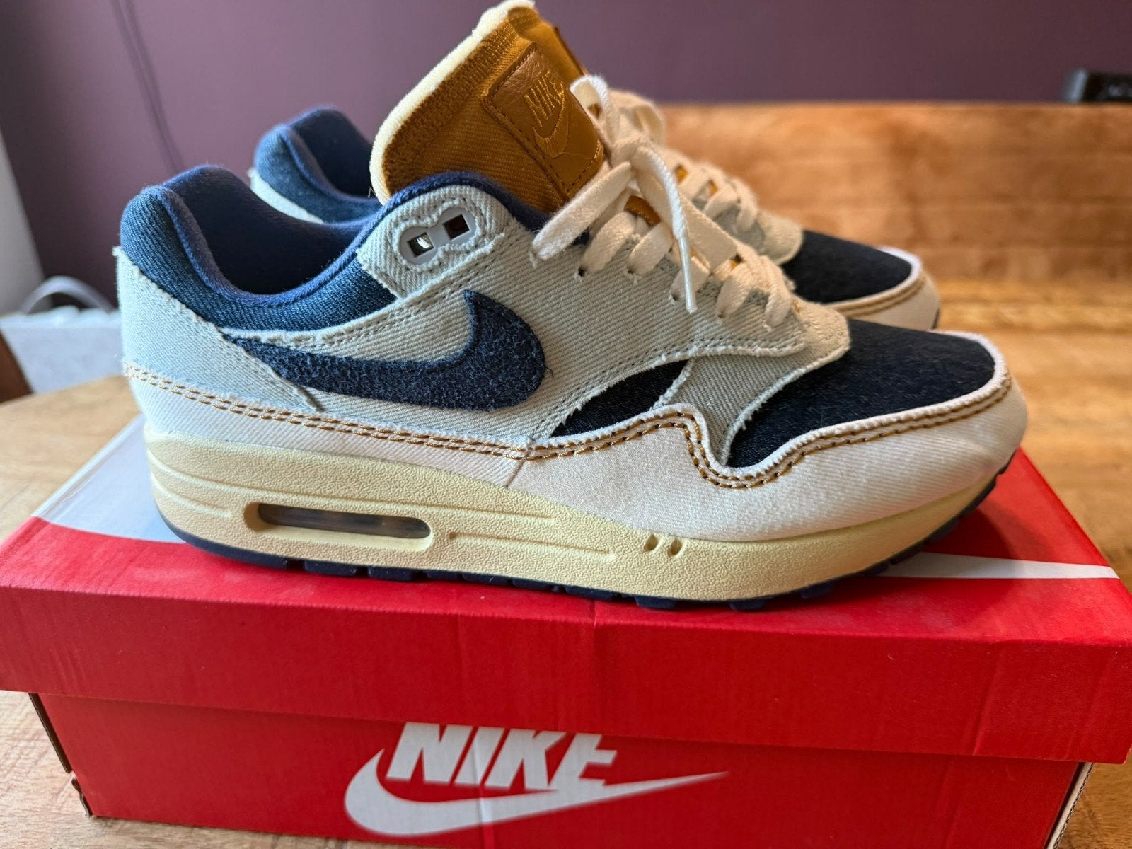 Nike Air Max 1 Denim Aura - Maat 42, Blauw, Nike, Ophalen of Verzenden, Sneakers of Gympen