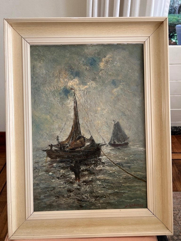 Schilderij J. Lindeman, Antiek en Kunst, Kunst | Schilderijen | Klassiek, Ophalen of Verzenden, Klassiek, Origineel werk, Maritiem / water