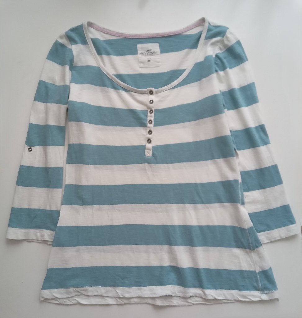 H&M Logg brede lichtblauwe strepen t-shirt, maat M, H&M, Lange mouw, Stichting Angel's Choice, Gedragen