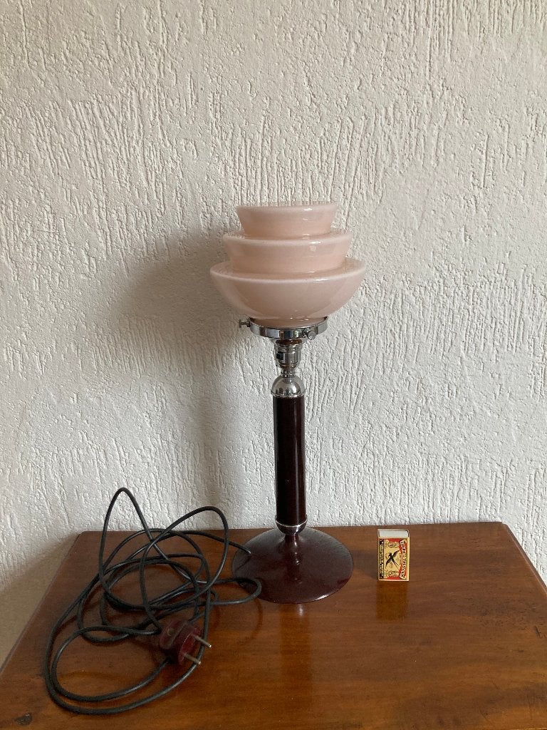 Art Deco design tafellampje tafellamp pastel roze glas bol, Art deco, 44 cm, Met schakelaar, Ophalen of Verzenden
