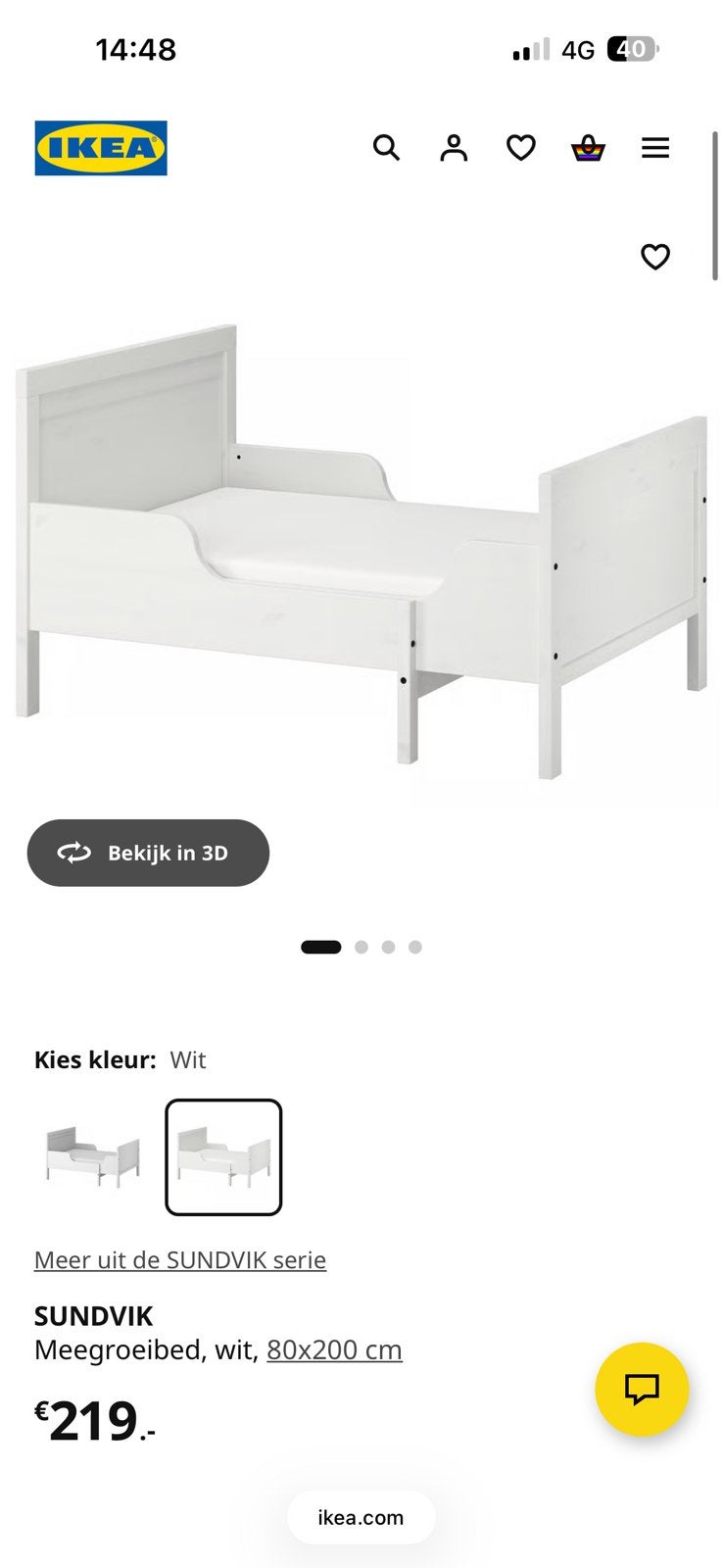 Ikea meegroei bed nieuw in doos 80x200, Ophalen, Nieuw, 70 tot 85 cm, Matras