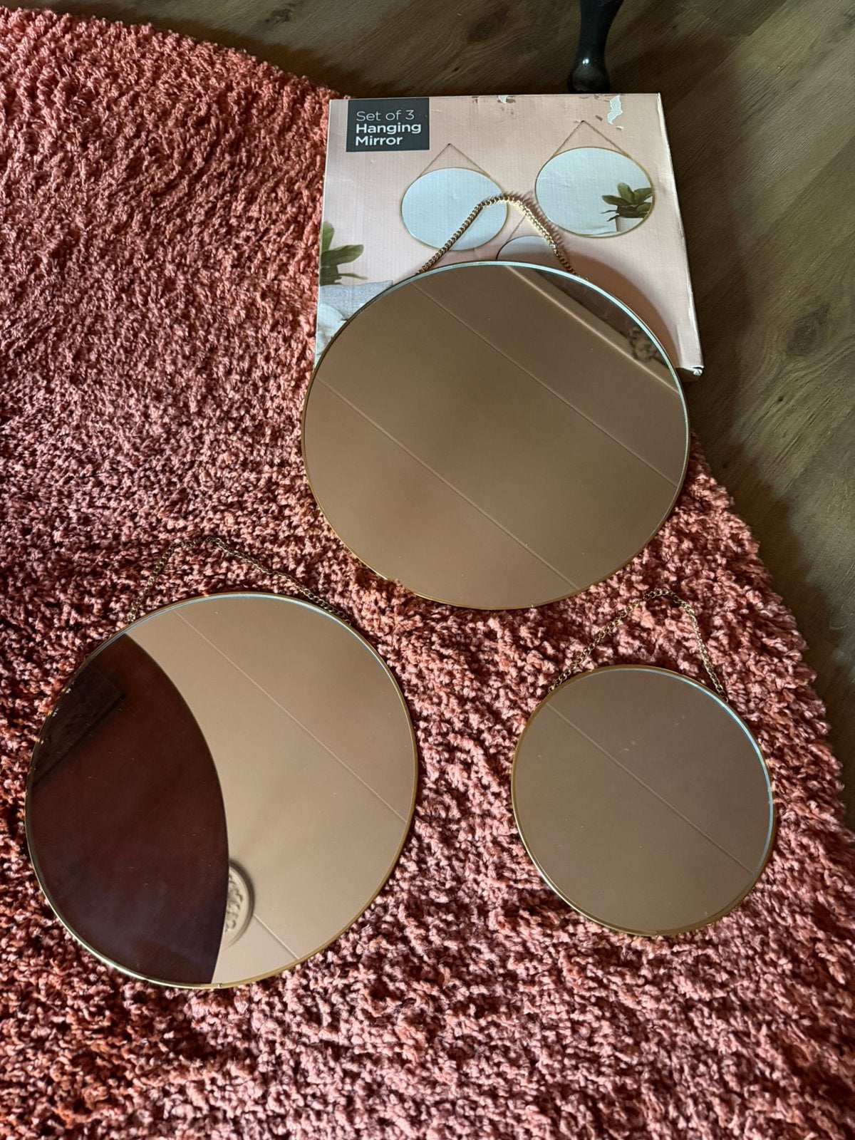 Nieuw in Doos Set van 3 Spiegels aan ketting, Minder dan 50 cm, Rond, Ophalen of Verzenden, Zo goed als nieuw